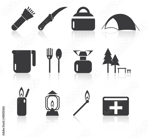 Camping simple icon set for use on websites, apps, banners, prints