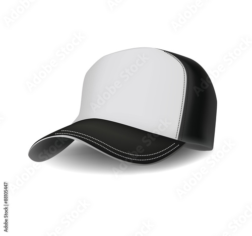 Isolated realistic сombined black and white sports baseball cap. Vector illustration 