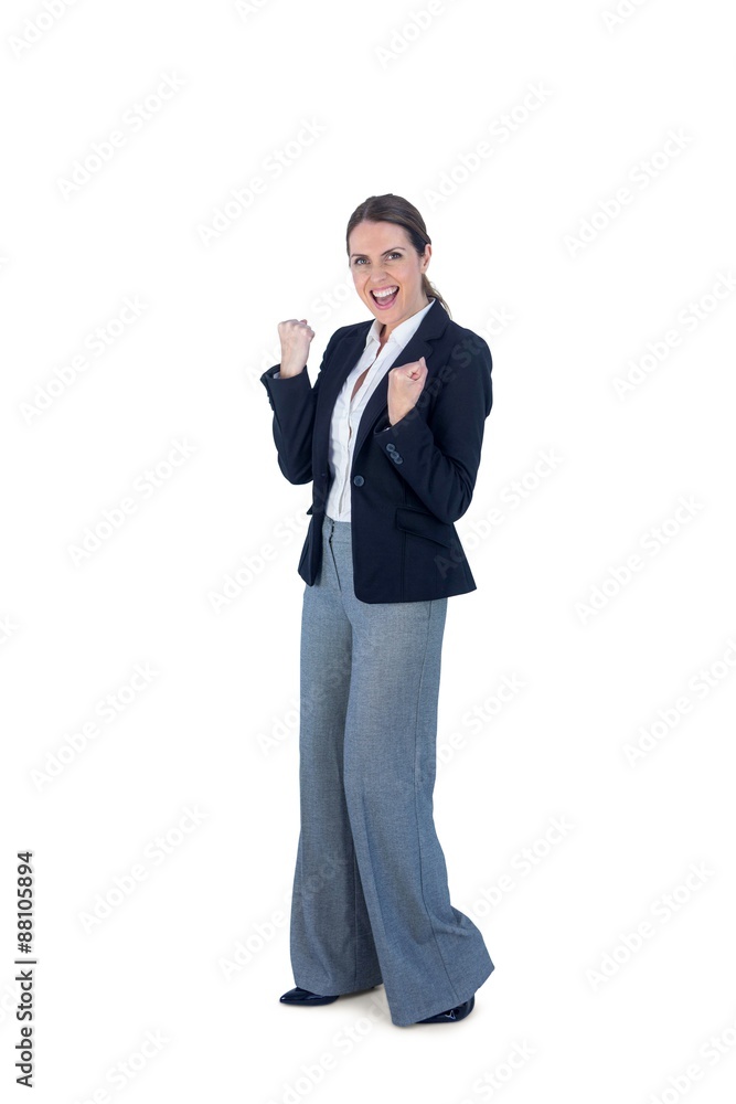 Portrait of a businesswoman cheering and yelling Portrait of a businesswoman cheering and yelling