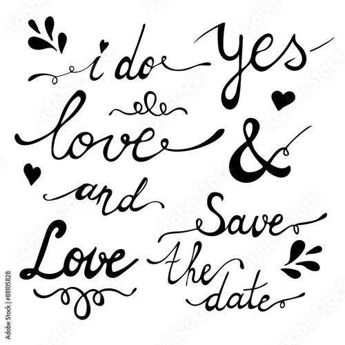 Set of wedding invitation vintage typographic design elements.