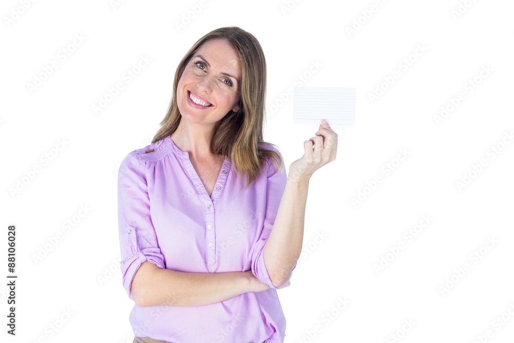 Portrait of a beautiful casual businesswoman showing a sign Portrait of a beautiful casual businesswoman showing a sign