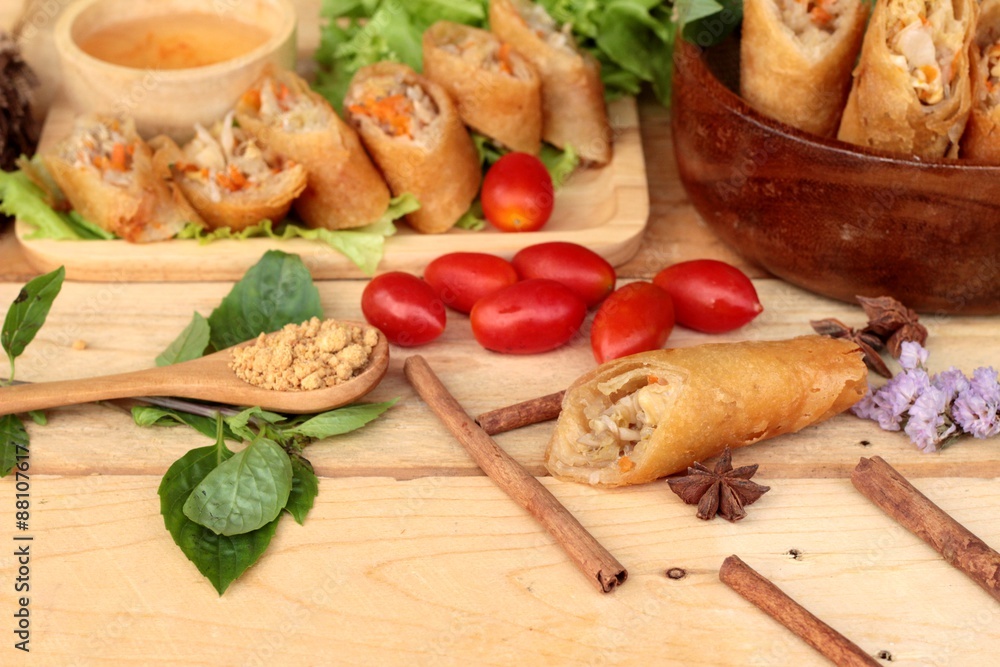 Fried spring rolls traditional for appetizer food. Fried spring rolls traditional for appetizer food.