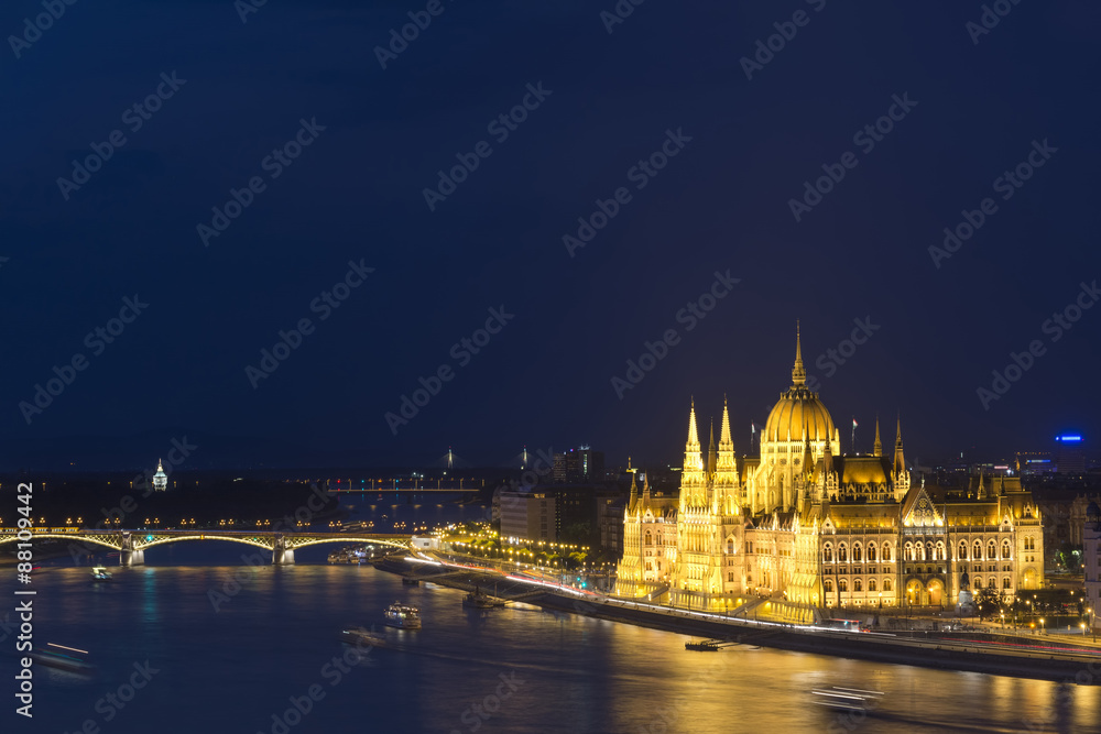 Hungarian Parliament Building And Danube River, Budapest, Hungary