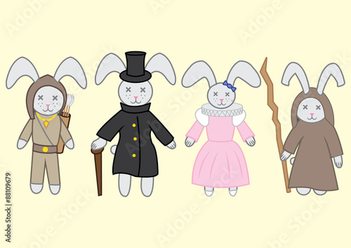 Set of rabbit in a historical costumes