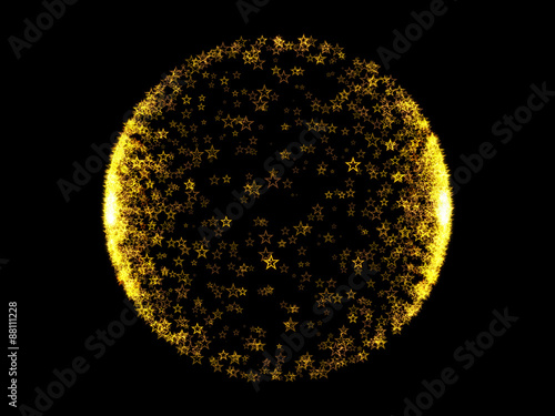 gold sphere, black background, star, abstract