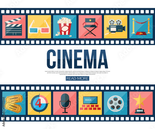 Film strips and cinema icons set for infographics, presentation