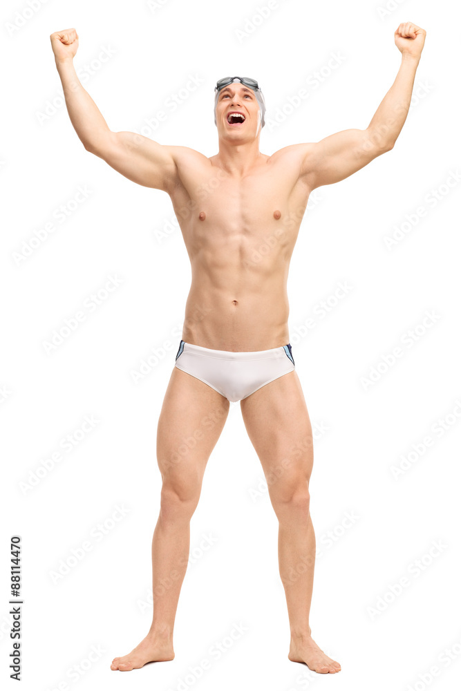 Overjoyed male swimmer celebrating victory Overjoyed male swimmer celebrating victory