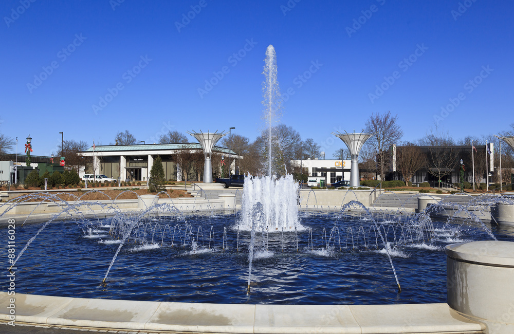 Rock Hill Fountain Park in South Carolina in winter.
