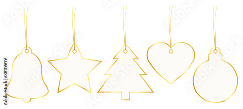 5 Christmas Hangtags Paper Goldframe Set