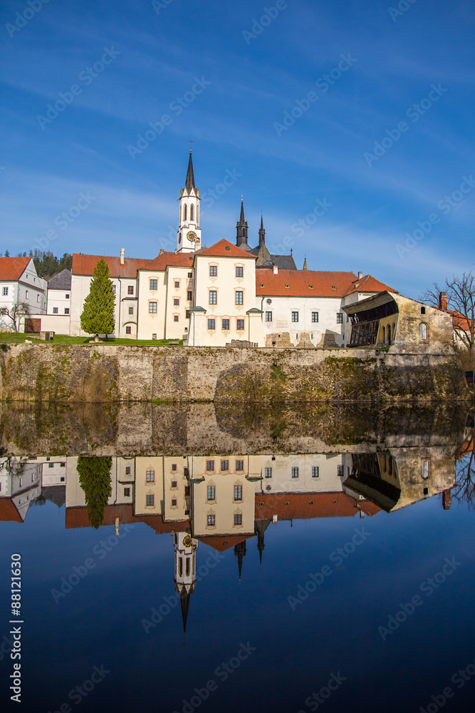 Naklejka premium Vyssi Brod abbey Czech Republic over the pond spring