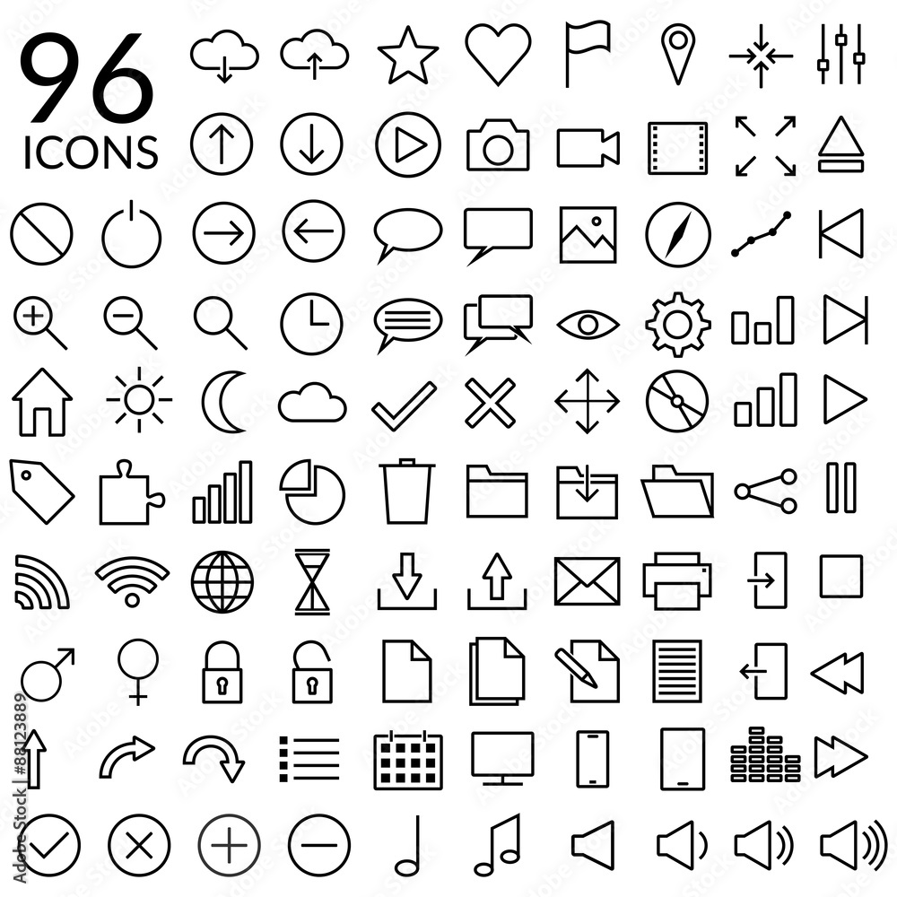 96 Icons Stock Vector | Adobe Stock