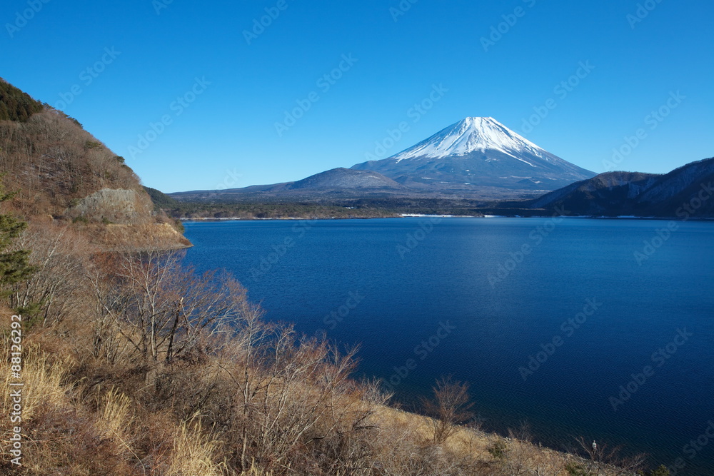 Mountain Fuji and lake motosu in autumn season Mountain Fuji and lake motosu in autumn season