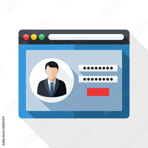 User login form icon with long shadow on white background