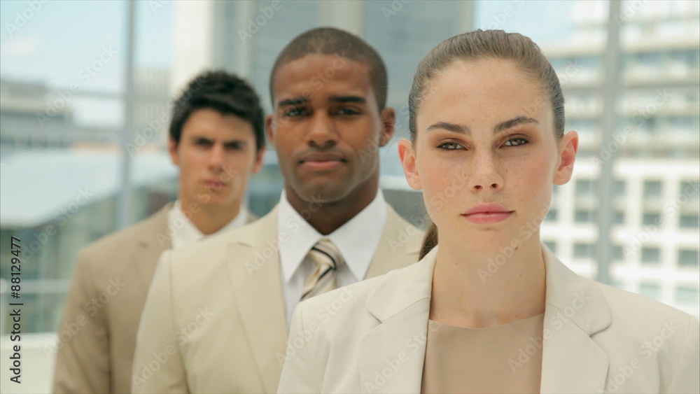 Young confident businesswoman with colleagues. Young business people are in formals. Multi-ethnic male and female professionals are in brightly lit office. Young confident businesswoman with colleagues. Young business people are in formals. Multi-ethnic male and female professionals are in brightly lit office.