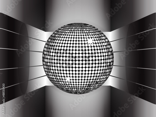 Silver disco ball on metallic 3D environment