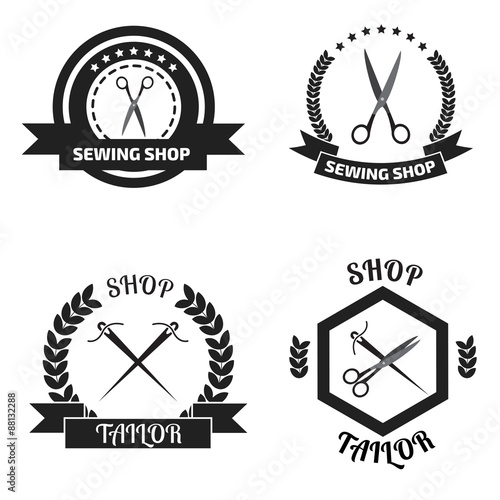 Set of tailor logo labels, emblems. Tailor shop theme. Tailor sh