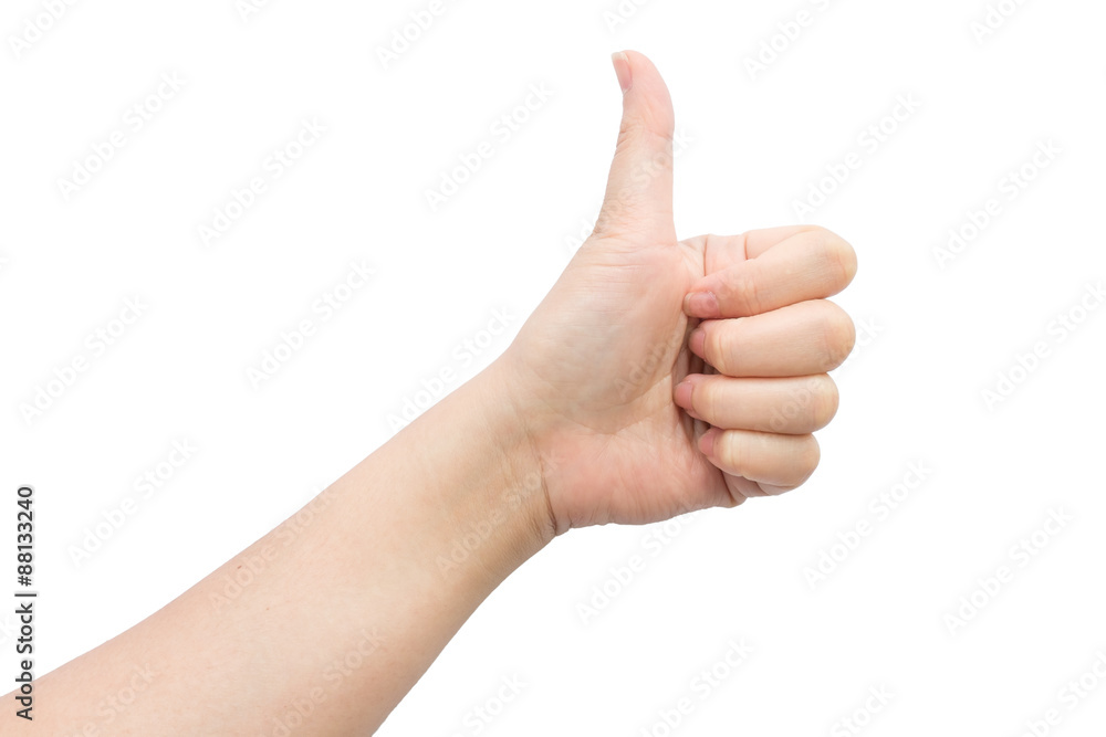 Female hand with thump up on isolated background. Female hand with thump up on isolated background.
