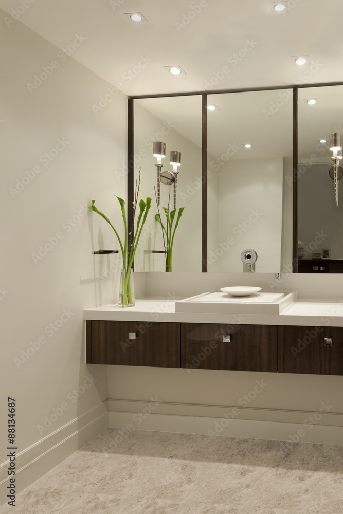 custom made wallpaper toronto digitalCozy bathroom with a hanging drawer