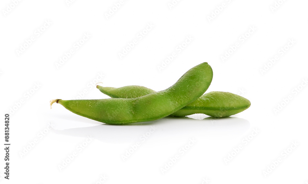 green soybeans on white background green soybeans on white background