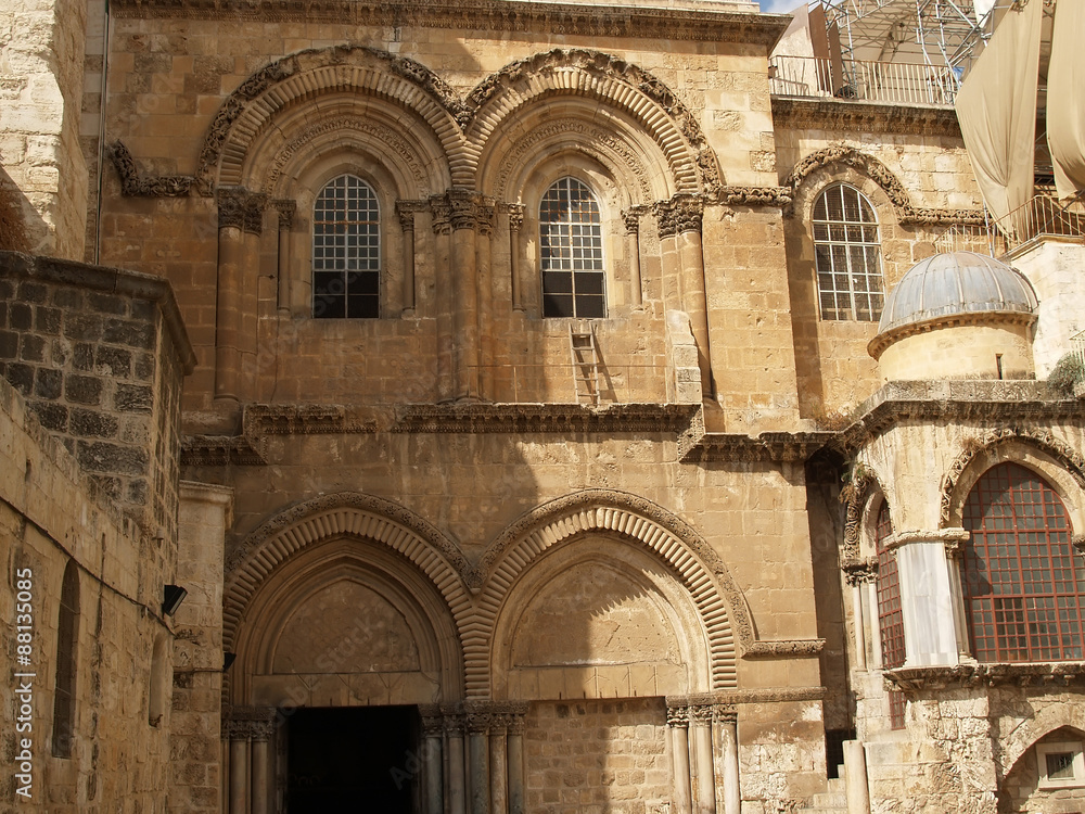 Fragment of a facade of Church of the Resurrection. Jerusalem, Israel 