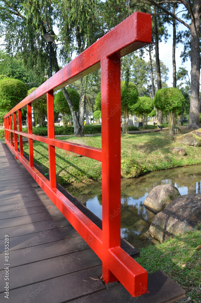 Red bridge in Chinese Garden