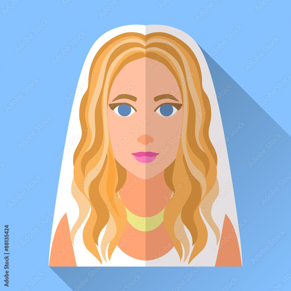 Wedding day bride, blue square flat icon with shadow Wedding day bride, blue square flat icon with shadow
