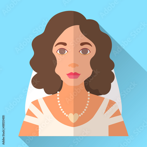 Wedding day bride, blue square flat icon with shadow