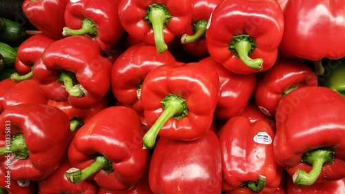 Red Bell Peppers at a Produce Stand