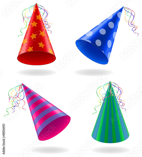 set icons caps for birthday celebrations vector illustration