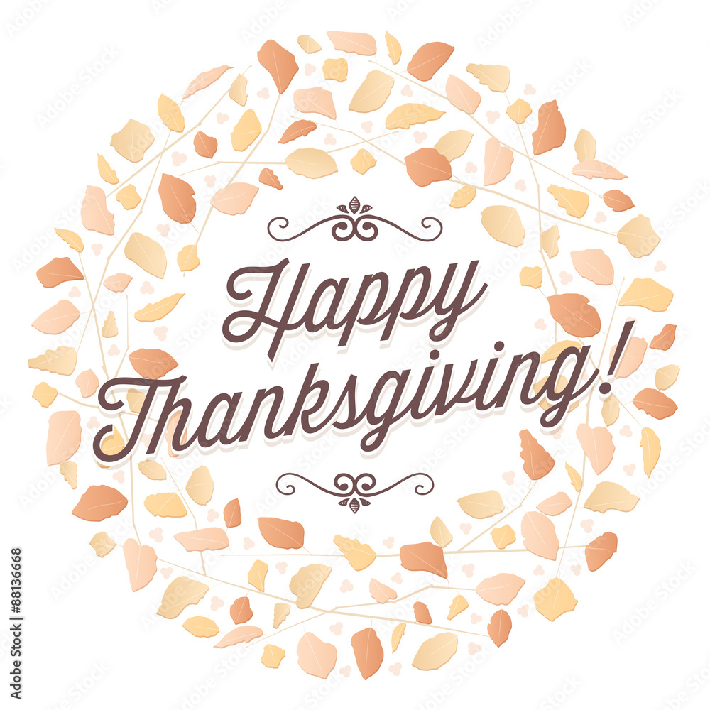 Thanksgiving Greeting on a Wreath of Autumn Leaves