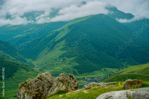 Mountains in the clouds in cloudy weather.The Caucasus. .Russia. photo