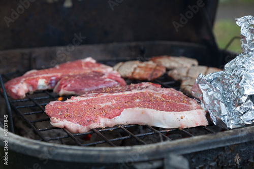 T-Bone Steaks on Charcoal Grill