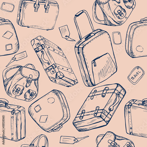 Seamless pattern with hand drawn bags
