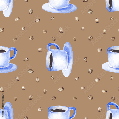 Seamless pattern with watercolor coffee