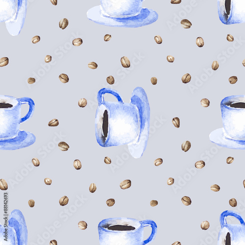 Seamless pattern with watercolor coffee