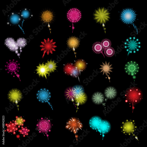 Fireworks Icons Set - Isolated On Black Background - Vector Illustration, Graphic Design, Editable For Your Design