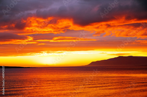 Summer sunset seen near Reykjavik in Iceland