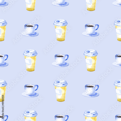 Seamless pattern with watercolor coffee