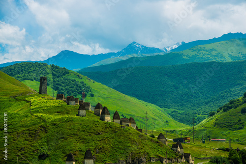 City of the dead.Stone tombs on the hill. The Caucasus.Russia. photo