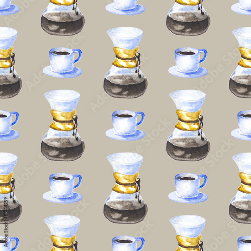 Seamless pattern with watercolor coffee