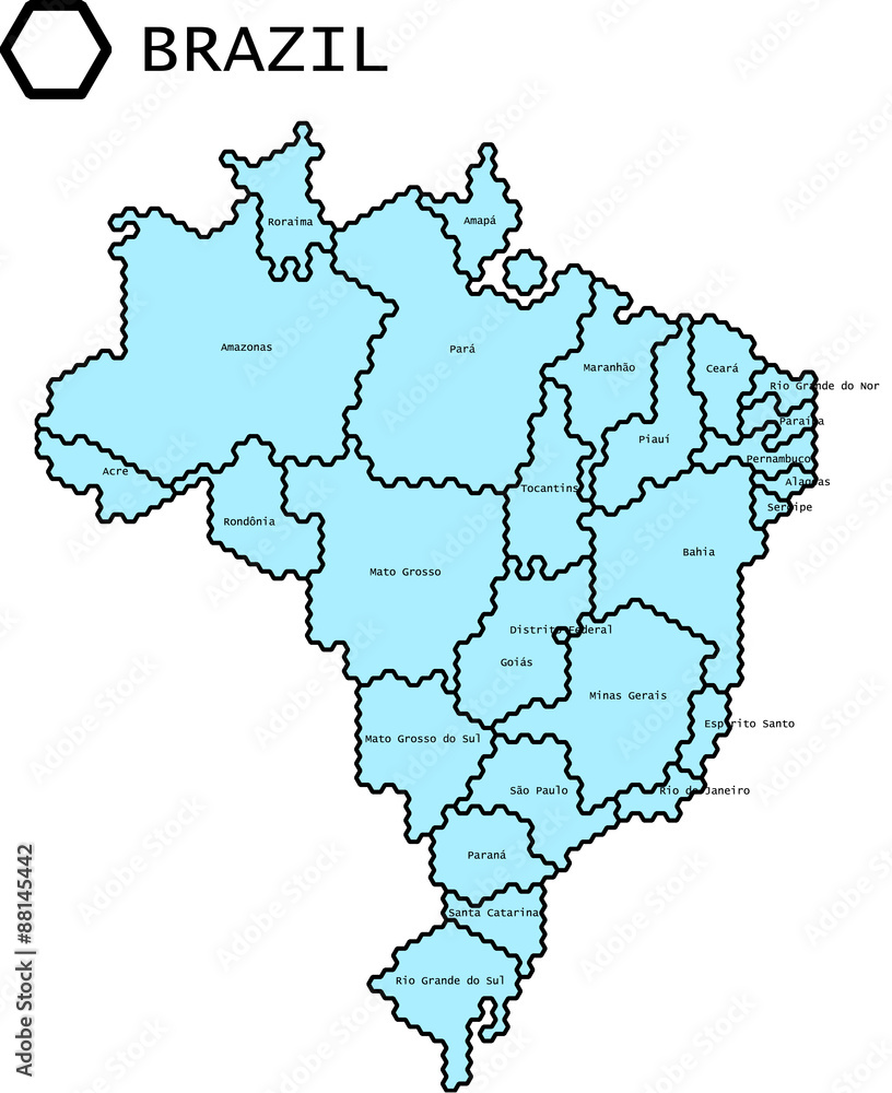 Fototapeta premium Vereinfachte Vektor Karte von Brasilien, mit hexagonalem Linienmuster