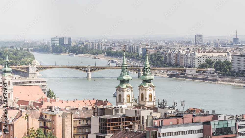 Panorama of Budapest from the hogher castle district.