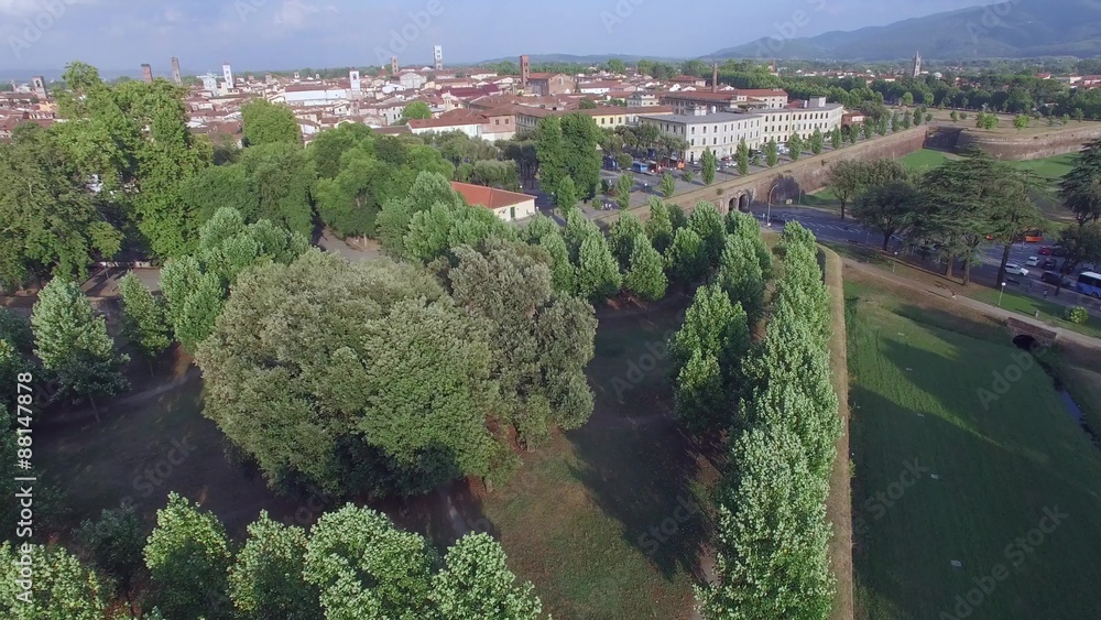 Ancient walls of Lucca, aerial view Ancient walls of Lucca, aerial view