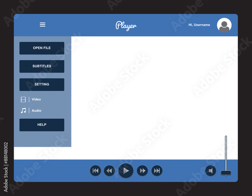 Vector blue video player, for web