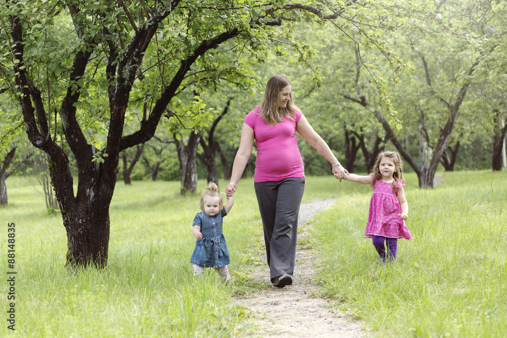 family in forest having fun together family in forest having fun together