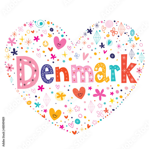 Denmark heart shaped type lettering vector design