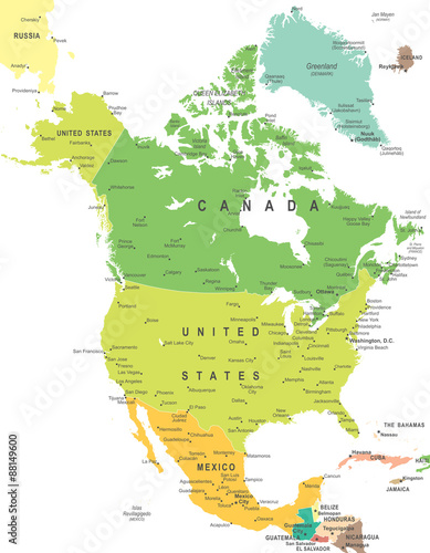 North America map - highly detailed vector illustration.