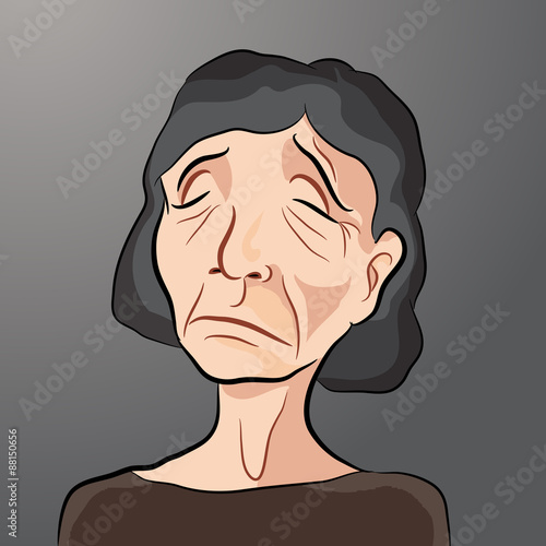 Cartoon of Sad Elderly Female