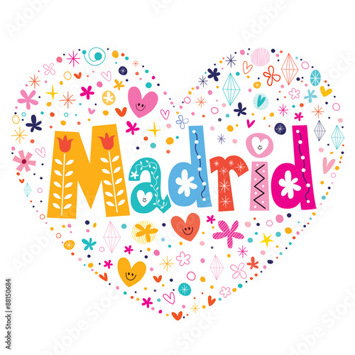 Madrid heart shaped type lettering vector design