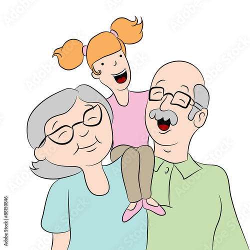Grandparent with Granddaughter Cartoon